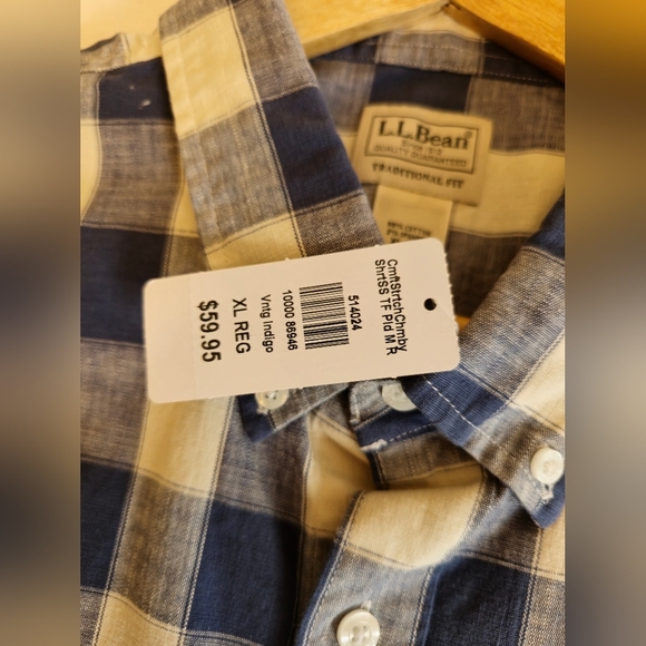 NWT L.L. Bean Men's Vintage Indigo Blue Plaid Short Sleeve  Shirt Size XL - Picture 14 of 15